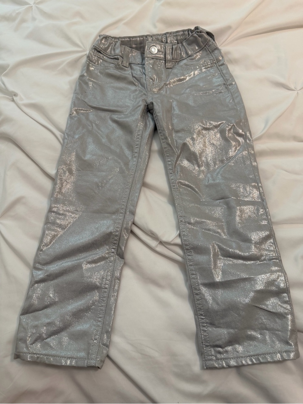 Metallic Silver little girl Jeans - Shimmery Straight Leg